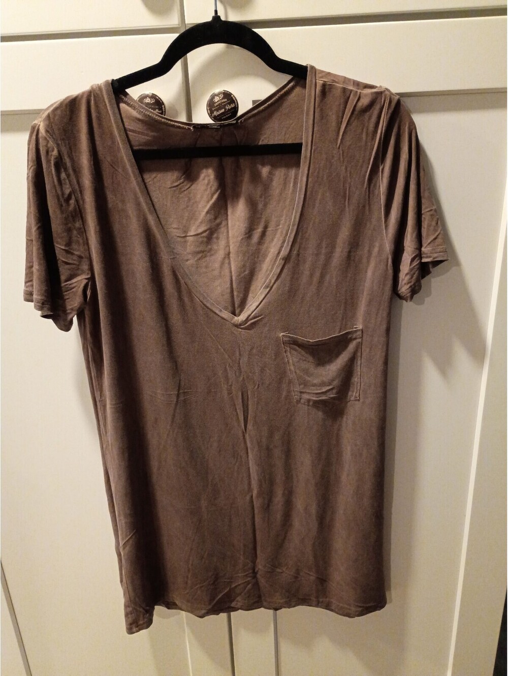 POL Medium Brown V-Neck Pocket T-Shirt